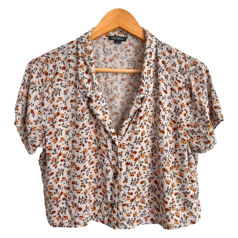 Wild Fable Floral Button-Up Blouse - White and Orange